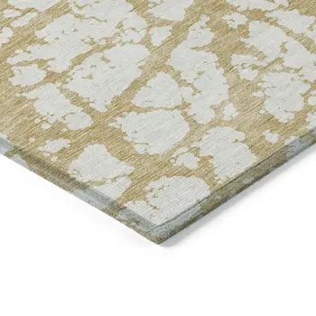 10' X 14' Gold And Ivory Abstract Washable Indoor Outdoor Area Rug