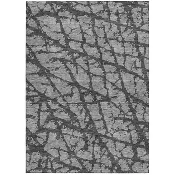 3' X 5' Gray And Charcoal Abstract Washable Indoor Outdoor Area Rug