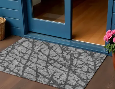 3' X 5' Gray And Charcoal Abstract Washable Indoor Outdoor Area Rug