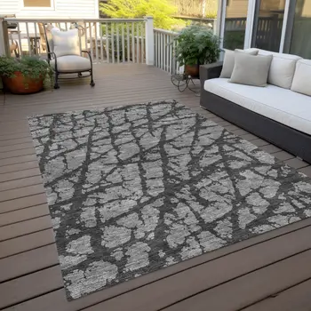 3' X 5' Gray And Charcoal Abstract Washable Indoor Outdoor Area Rug