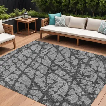 9' X 12' Gray And Charcoal Abstract Washable Indoor Outdoor Area Rug