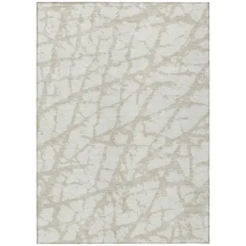 3' X 5' Ivory And Beige Abstract Washable Indoor Outdoor Area Rug