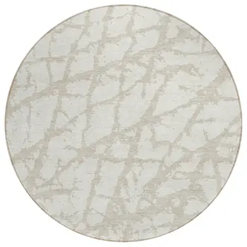 8' Ivory And Beige Round Abstract Washable Indoor Outdoor Area Rug