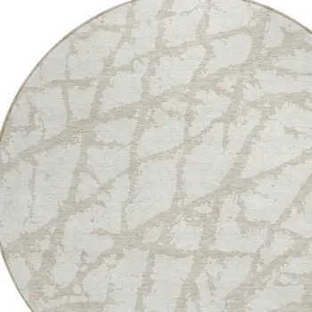 8' Ivory And Beige Round Abstract Washable Indoor Outdoor Area Rug