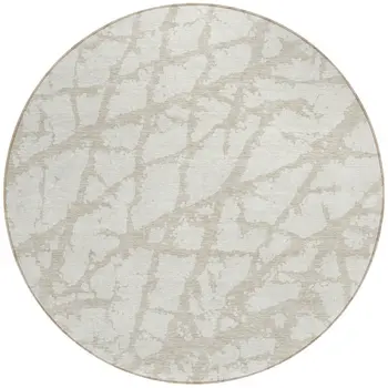 8' Ivory And Beige Round Abstract Washable Indoor Outdoor Area Rug