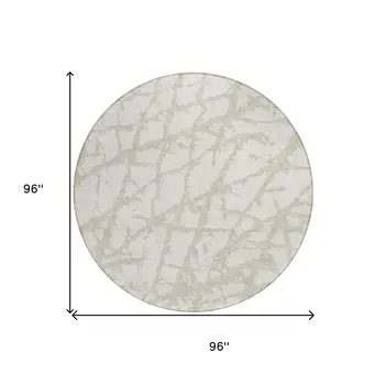 8' Ivory And Beige Round Abstract Washable Indoor Outdoor Area Rug