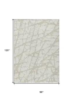 8' X 10' Ivory And Beige Abstract Washable Indoor Outdoor Area Rug