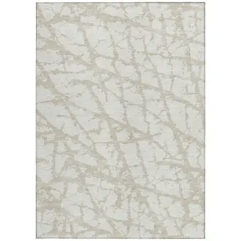 9' X 12' Ivory And Beige Abstract Washable Indoor Outdoor Area Rug