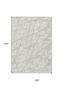 9' X 12' Ivory And Beige Abstract Washable Indoor Outdoor Area Rug