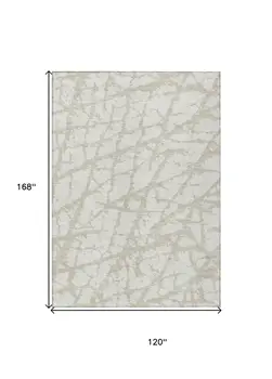 10' X 14' Ivory And Beige Abstract Washable Indoor Outdoor Area Rug