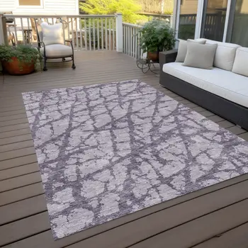 5' X 8' Lavender And Purple Abstract Washable Indoor Outdoor Area Rug
