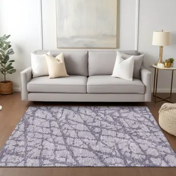 5' X 8' Lavender And Purple Abstract Washable Indoor Outdoor Area Rug