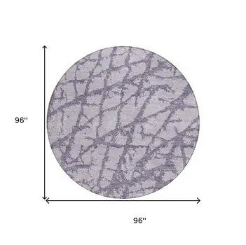 8' Lavender And Purple Round Abstract Washable Indoor Outdoor Area Rug