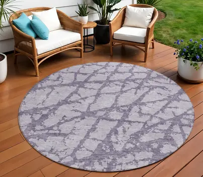 8' Lavender And Purple Round Abstract Washable Indoor Outdoor Area Rug