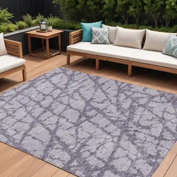 8' X 10' Lavender And Purple Abstract Washable Indoor Outdoor Area Rug