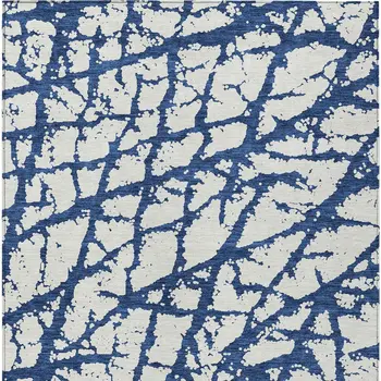3' X 5' Navy Blue And Ivory Abstract Washable Indoor Outdoor Area Rug