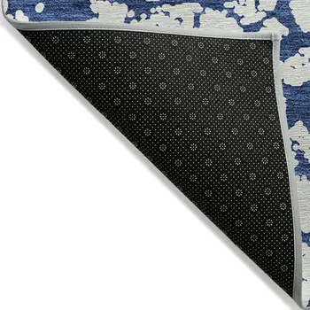 5' X 8' Navy Blue And Ivory Abstract Washable Indoor Outdoor Area Rug