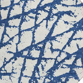 8' Navy Blue And Ivory Round Abstract Washable Indoor Outdoor Area Rug