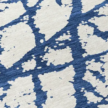 8' Navy Blue And Ivory Round Abstract Washable Indoor Outdoor Area Rug