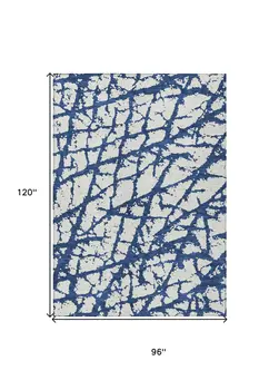 8' X 10' Navy Blue And Ivory Abstract Washable Indoor Outdoor Area Rug