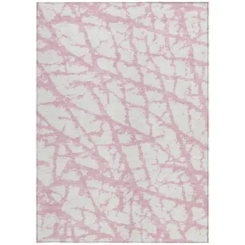 5' X 8' Pink And Ivory Abstract Washable Indoor Outdoor Area Rug