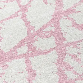 8' Pink And Ivory Round Abstract Washable Indoor Outdoor Area Rug
