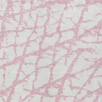 8' X 10' Pink And Ivory Abstract Washable Indoor Outdoor Area Rug