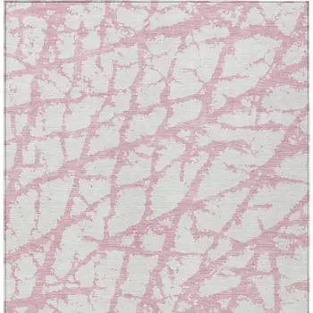 9' X 12' Pink And Ivory Abstract Washable Indoor Outdoor Area Rug
