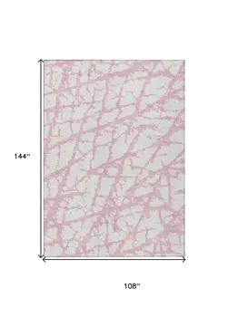 9' X 12' Pink And Ivory Abstract Washable Indoor Outdoor Area Rug