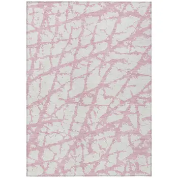 9' X 12' Pink And Ivory Abstract Washable Indoor Outdoor Area Rug