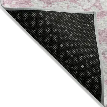 9' X 12' Pink And Ivory Abstract Washable Indoor Outdoor Area Rug