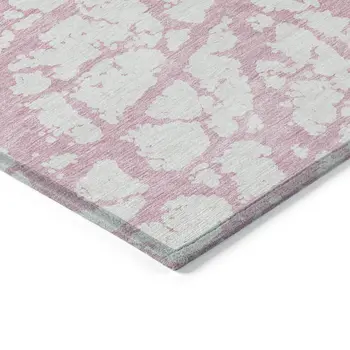 9' X 12' Pink And Ivory Abstract Washable Indoor Outdoor Area Rug