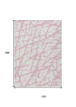 10' X 14' Pink And Ivory Abstract Washable Indoor Outdoor Area Rug