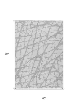 5' X 8' Silver And Gray Abstract Washable Indoor Outdoor Area Rug