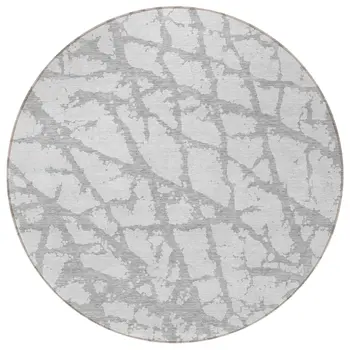 8' Silver And Gray Round Abstract Washable Indoor Outdoor Area Rug