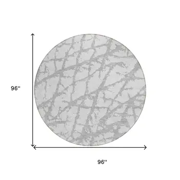 8' Silver And Gray Round Abstract Washable Indoor Outdoor Area Rug