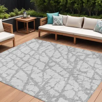 10' X 14' Silver And Gray Abstract Washable Indoor Outdoor Area Rug