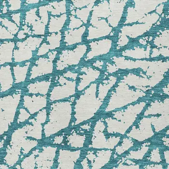5' X 8' Teal Blue And Ivory Abstract Washable Indoor Outdoor Area Rug