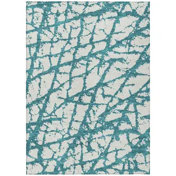 8' X 10' Teal Blue And Ivory Abstract Washable Indoor Outdoor Area Rug