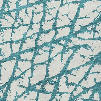 8' X 10' Teal Blue And Ivory Abstract Washable Indoor Outdoor Area Rug