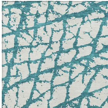 9' X 12' Teal Blue And Ivory Abstract Washable Indoor Outdoor Area Rug