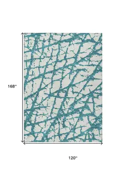 10' X 14' Teal Blue And Ivory Abstract Washable Indoor Outdoor Area Rug