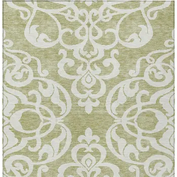 3' X 5' Sage And Ivory Damask Washable Indoor Outdoor Area Rug