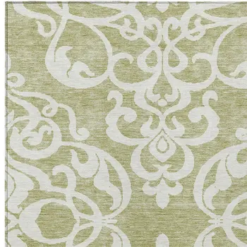 3' X 5' Sage And Ivory Damask Washable Indoor Outdoor Area Rug