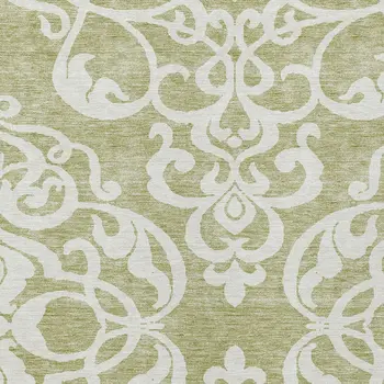 5' X 8' Sage And Ivory Damask Washable Indoor Outdoor Area Rug