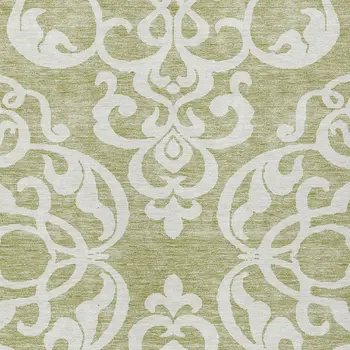 8' X 10' Sage And Ivory Damask Washable Indoor Outdoor Area Rug
