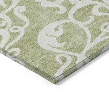 9' X 12' Sage And Ivory Damask Washable Indoor Outdoor Area Rug
