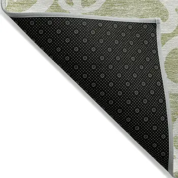 10' X 14' Sage And Ivory Damask Washable Indoor Outdoor Area Rug