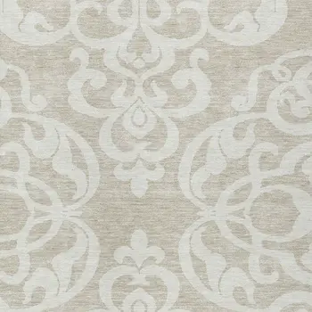 8' X 10' Beige And Ivory Damask Washable Indoor Outdoor Area Rug