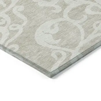 9' X 12' Beige And Ivory Damask Washable Indoor Outdoor Area Rug